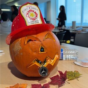 COPY - Junior Fire Chief Red Hat with Pumpkin Decor